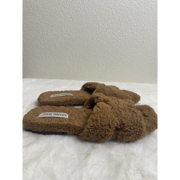 Steve Madden Slipper Slides Womens Size 6 Faux Fur Brown - Picture 3 of 6